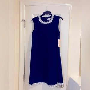 NWT sz 8 Nannette Lepore A-line navy dress with white lace detail